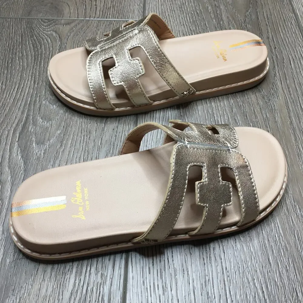 Sam Edelman Valeri Girls Slides Sandals Flat Comfort Metallic Beige Size 1
